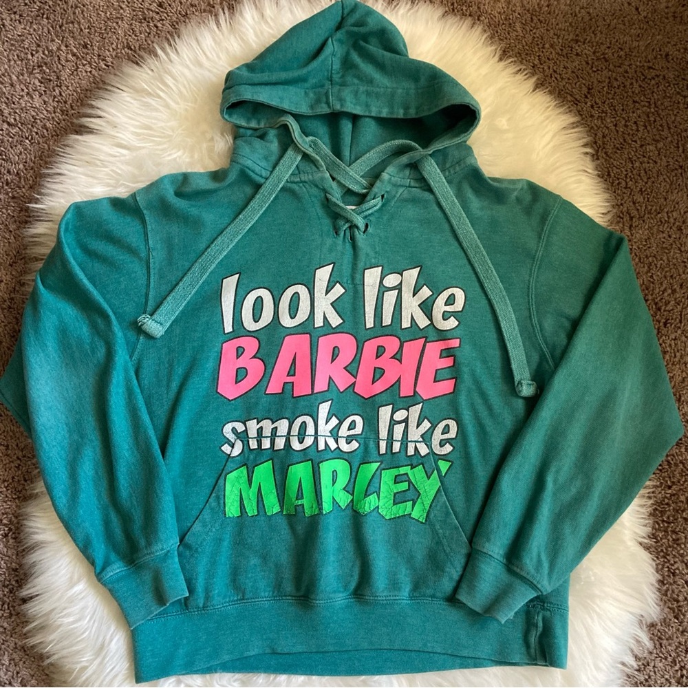 Look Like Barbie Smoke Like Marley Hoodie Sweatshirt Size S